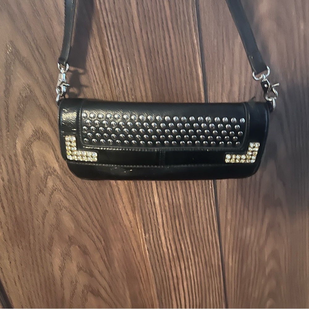 Kathy Van Zeeland Black and Gold Studded Clutch